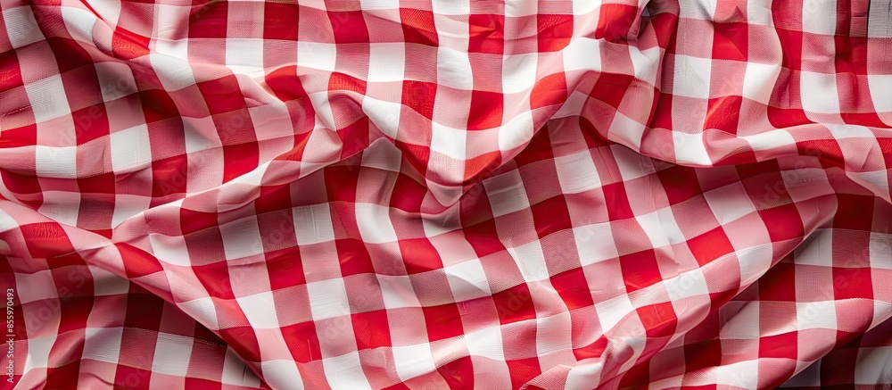 Poster overhead shot of red checkered table cloth with copyspace. copy space image. place for adding text o