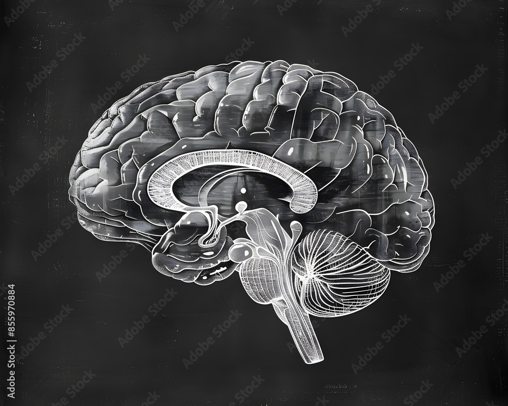 Aufkleber minimalist line drawing of the intricately structured human brain highlighting its cognitive functio