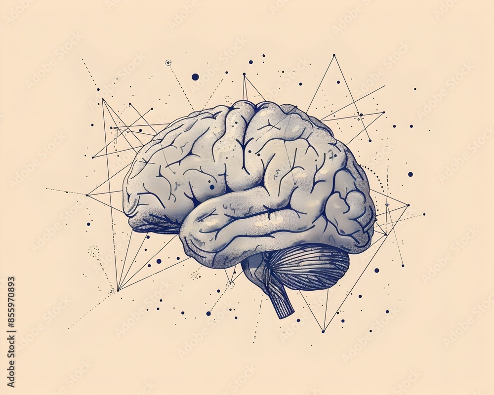 Aufkleber minimalist line drawing of the intricate brain concept and structure