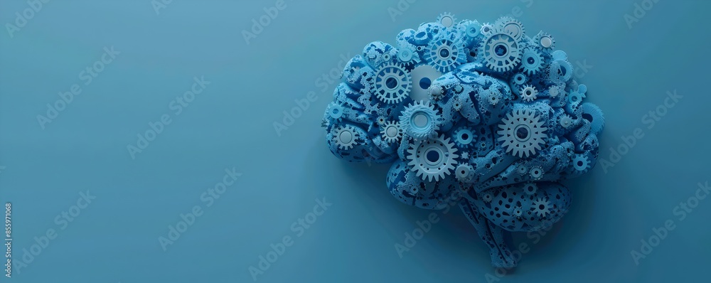 Poster mechanical brain interconnected gears symbolize conceptual thinking and problem solving