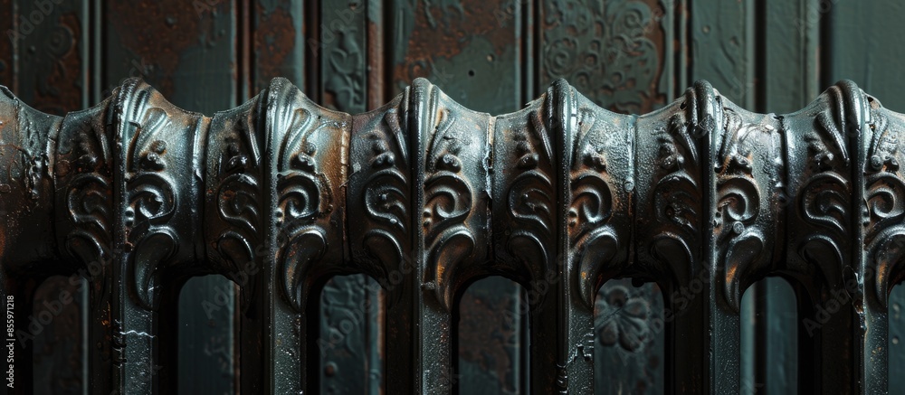 Poster cast iron radiator. detail. copy space image. place for adding text and design