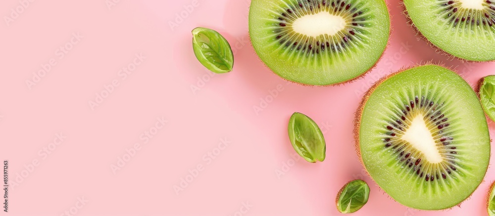 Poster kiwi pastel background food isolated transparent fruit. copy space image. place for adding text and 