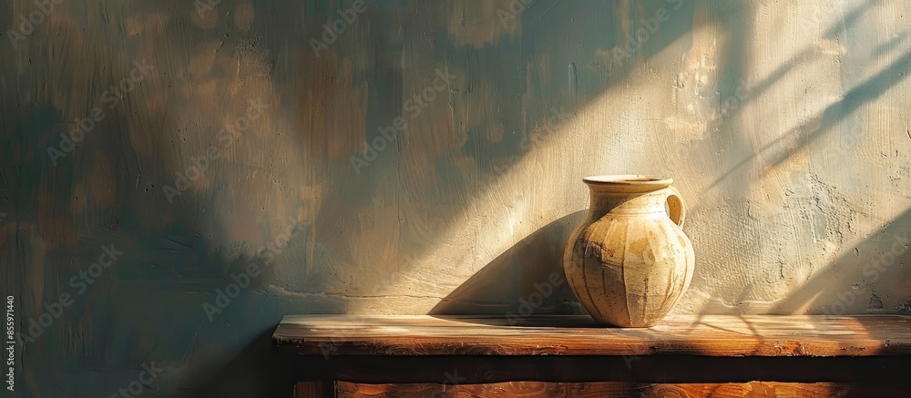Poster still life of a jug on a side table. copy space image. place for adding text and design