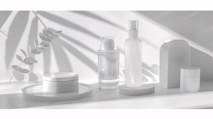 Mock-up of a skincare set including a toner and moisturizer on a white background