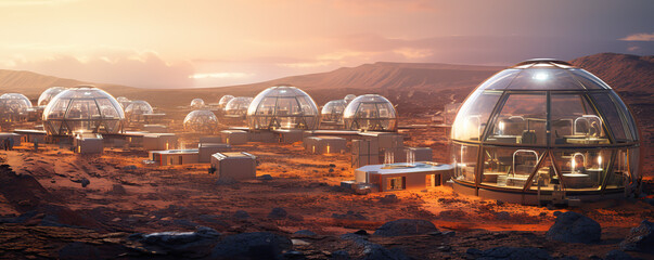 Futuristic Martian Habitation Domes Under a Dusty Red Sky