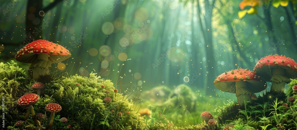 Poster once upon a time in an enchanted forest. background. copy space image. place for adding text or desi