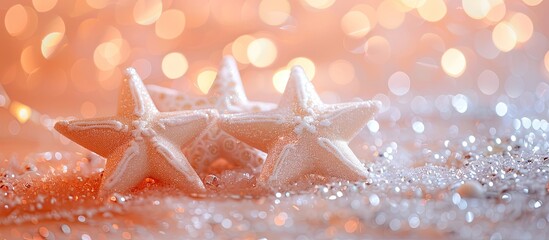 Three stars. Xmas background. pastel background  Christmas. Copy space image. Place for adding text and design