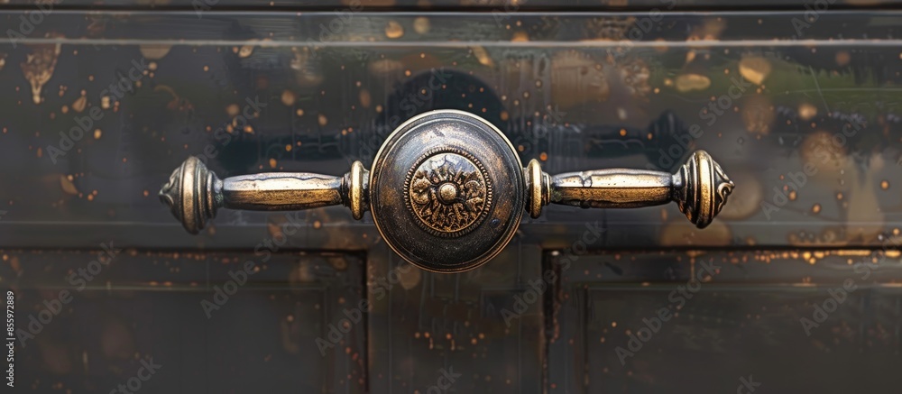 Aufkleber iron door handle. transparent glass door. close up image. . copy space image. place for adding text 