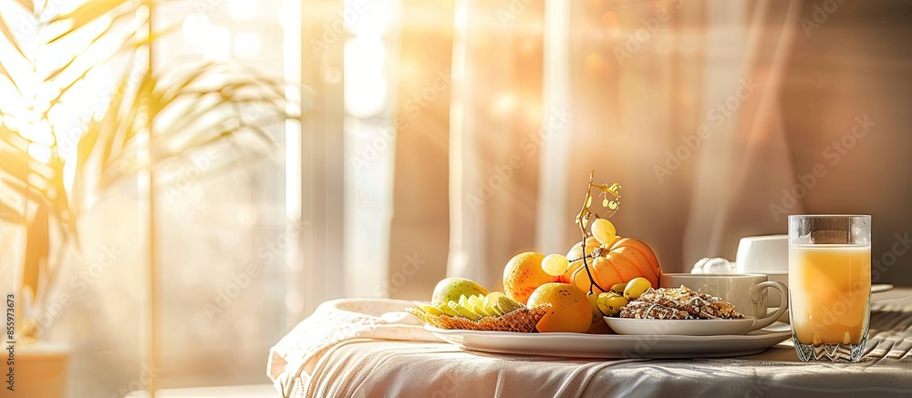 Poster delicious room service. breakfast. copy space image. place for adding text or design