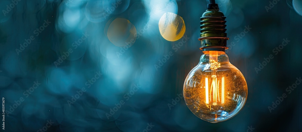 Aufkleber vintage lamp with yellow light bulb in dark room. . copy space image. place for adding text and desi