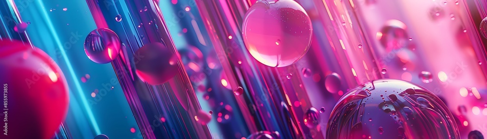 Poster vibrant abstract art with colorful spheres and dynamic neon lines creating a futuristic and energeti