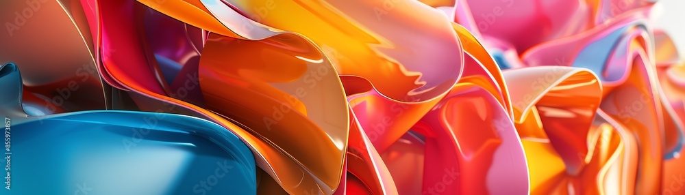 Poster vibrant abstract art with colorful flowing forms and movement, displaying a dynamic blend of brillia