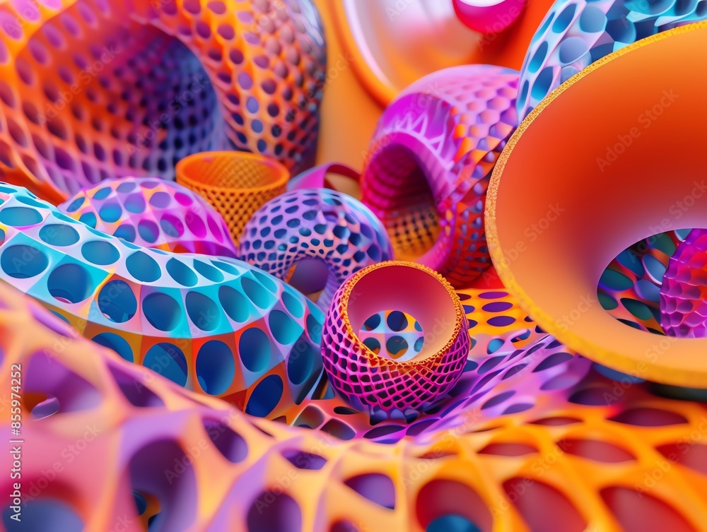 Poster a visually striking image featuring abstract geometric forms with vibrant colors. the dynamic shapes