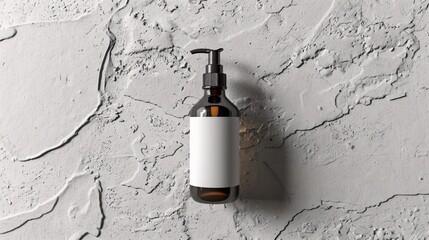 Mock-up of a cosmetic toner bottle with a pump on a textured background