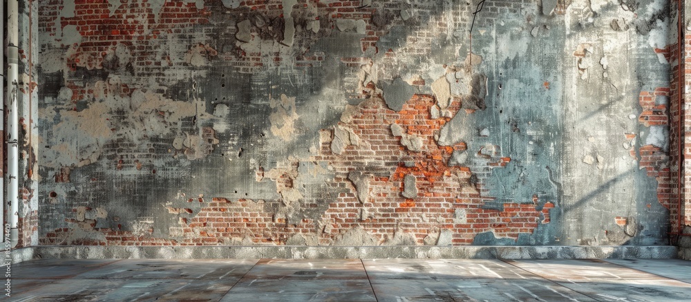 Poster old room with brick wall. grunge industrial interior uneven diffuse lighting version. design compone