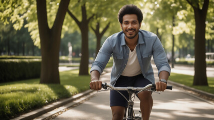 Obraz premium A man riding bicycle in park 