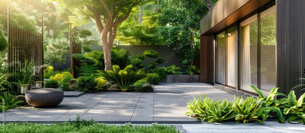 Poster modern garden of the house. copy space image. place for adding text or design