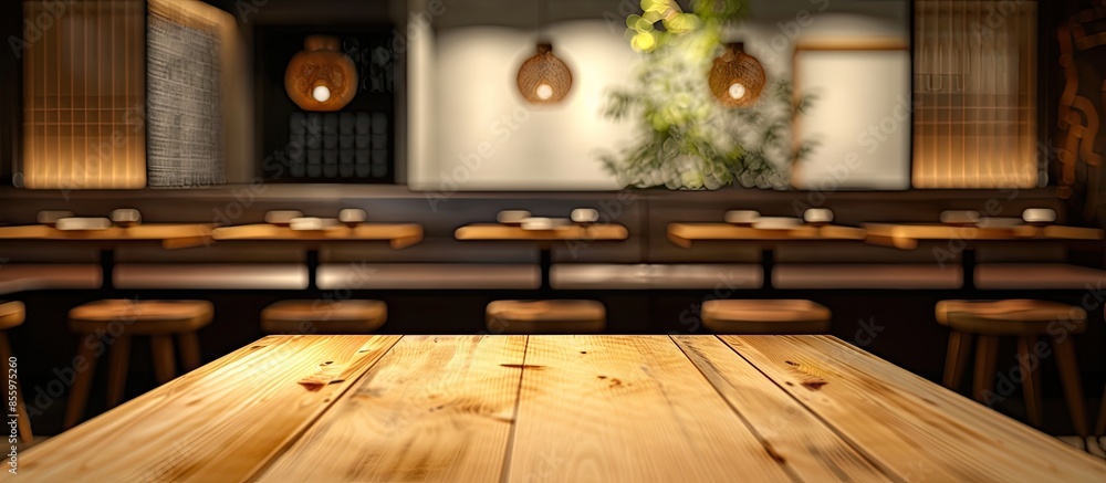 Poster table top and blur restaurant of the background. copy space image. place for adding text and design