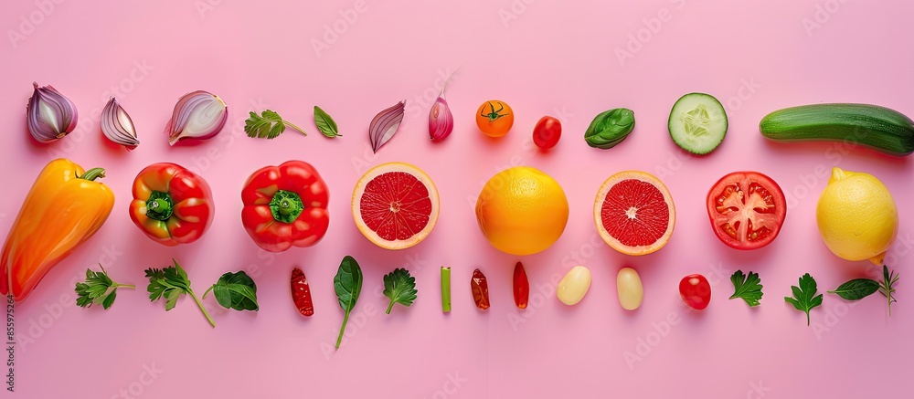 Poster vegetables on the white isolated on pastel background. studio photo. copy space image. place for add