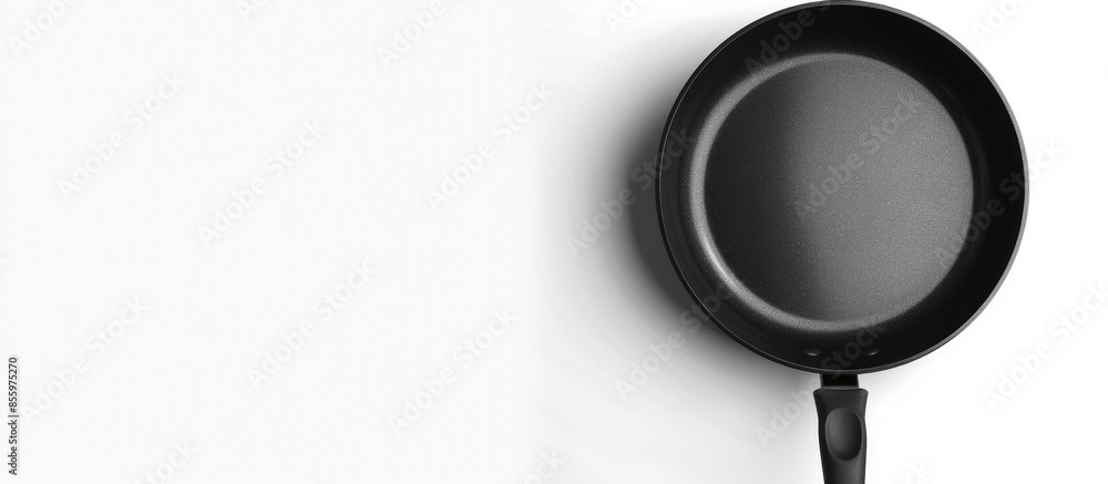 Poster black frying pan top view. isolated on white, clipping path included. copy space image. place for ad