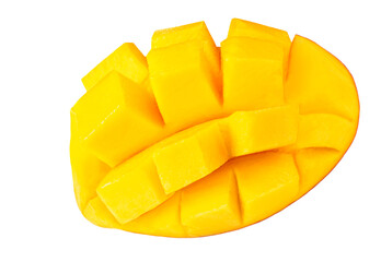 Sliced Isolated mango. Fresh mango fruit cutter in a pieces isolated on white background.