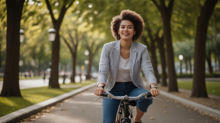 Obraz premium A woman riding bicycle in the park 