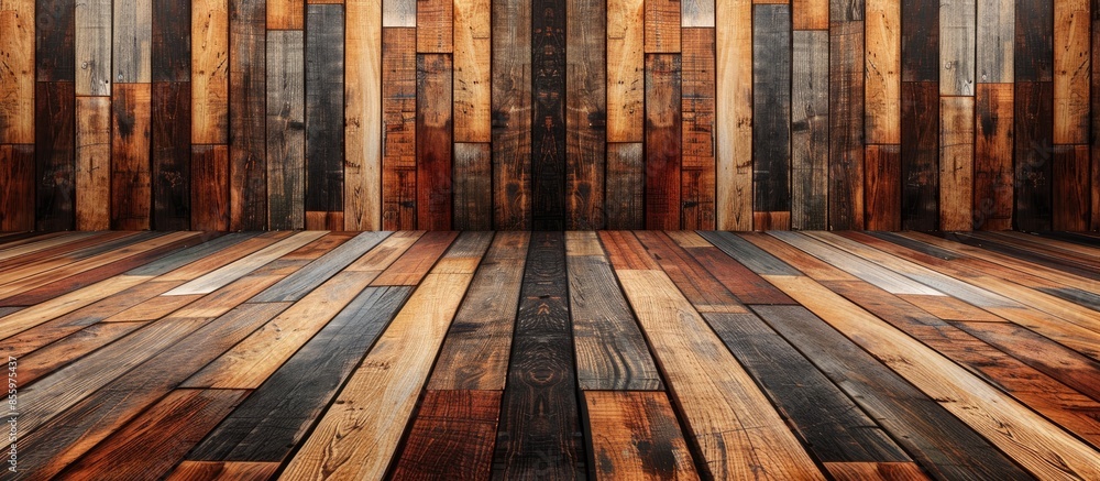 Poster wooden floor design with light and dark wood. copy space image. place for adding text and design