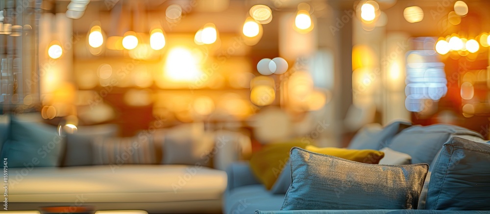 Poster abstract blurred furniture home decor store background. copy space image. place for adding text and 