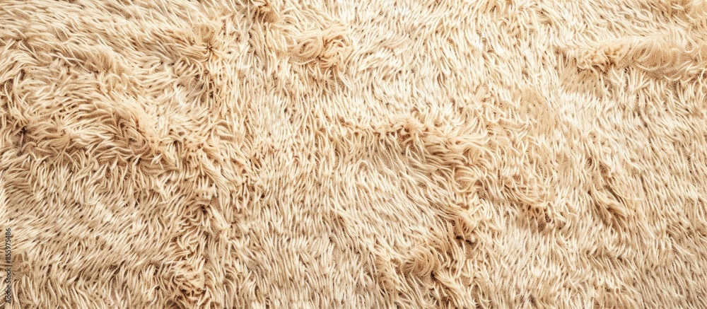 Poster beige shaggy carpet texture closeup - textile background. copy space image. place for adding text an