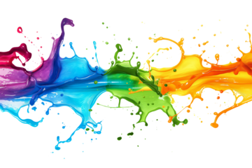 Colorful paint splash isolated on a PNG transparent background. Vibrant, dynamic paint splatter with various colors, perfect for design projects, digital art, and creative applications
