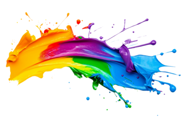 Colorful paint splash isolated on a PNG transparent background. Vibrant, dynamic paint splatter with various colors, perfect for design projects, digital art, and creative applications
