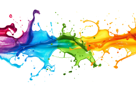 Colorful paint splash isolated on a PNG transparent background. Vibrant, dynamic paint splatter with various colors, perfect for design projects, digital art, and creative applications
