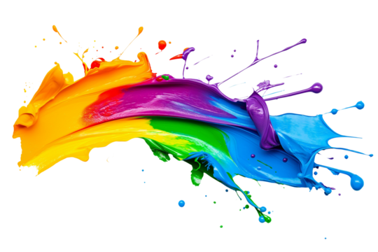 Colorful paint splash isolated on a PNG transparent background. Vibrant, dynamic paint splatter with various colors, perfect for design projects, digital art, and creative applications