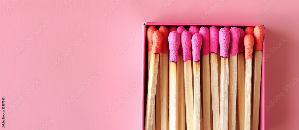 Poster matchbox and matches pastel background paper isolated. copy space image. place for adding text and d