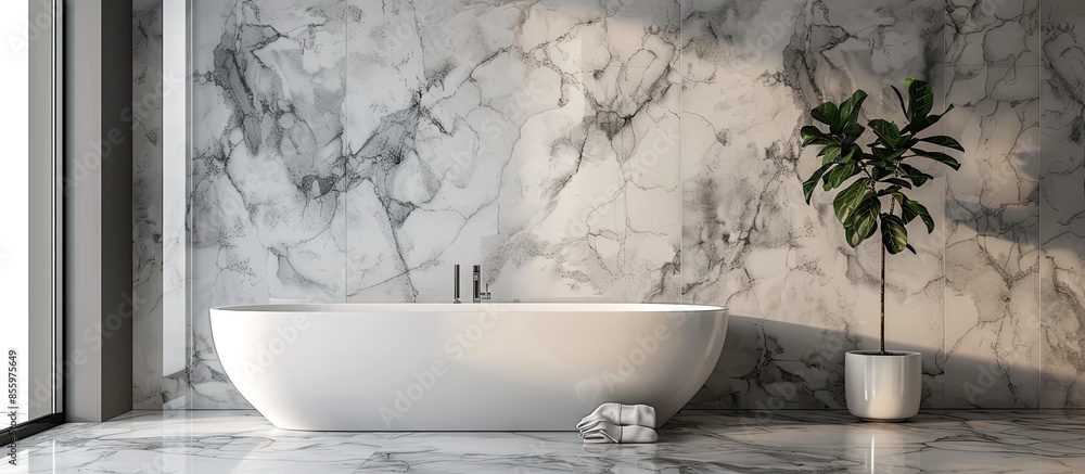 Poster interior design, bathroom with marble. copy space image. place for adding text and design