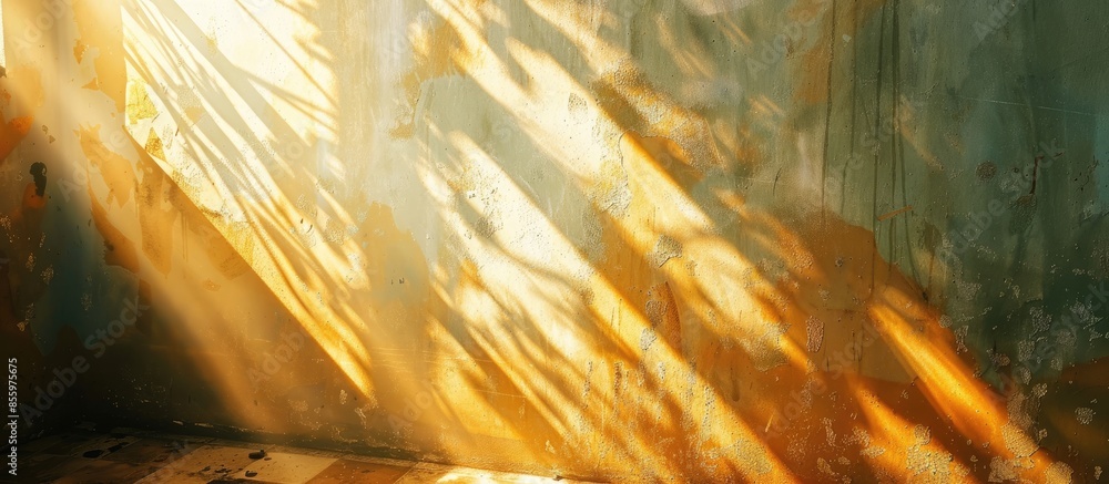 Poster sunlight coming from wall patterns. copy space image. place for adding text and design