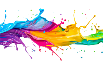 Colorful paint splash isolated on a PNG transparent background. Vibrant, dynamic paint splatter with various colors, perfect for design projects, digital art, and creative applications