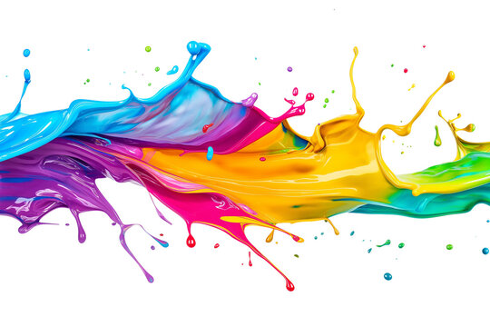 Colorful paint splash isolated on a PNG transparent background. Vibrant, dynamic paint splatter with various colors, perfect for design projects, digital art, and creative applications