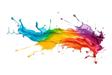 Colorful paint splash isolated on a PNG transparent background. Vibrant, dynamic paint splatter with various colors, perfect for design projects, digital art, and creative applications