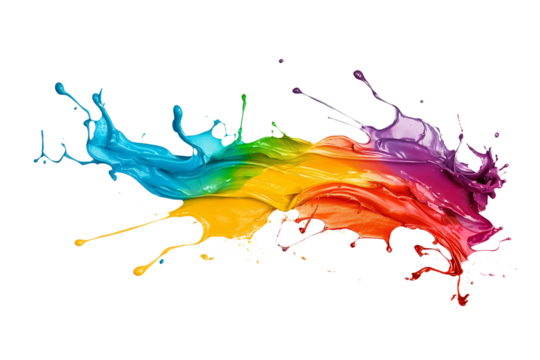 Colorful paint splash isolated on a PNG transparent background. Vibrant, dynamic paint splatter with various colors, perfect for design projects, digital art, and creative applications
