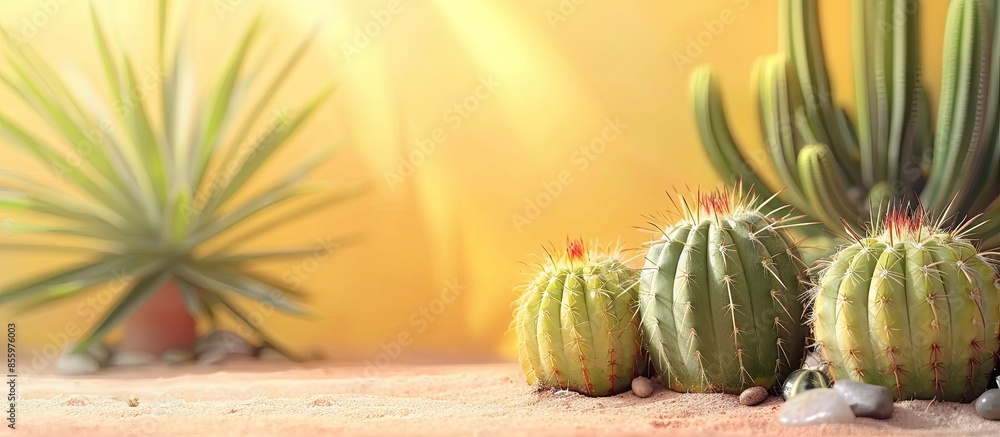 Poster cactus plant grown in a small part of the house as a hobby. home garden concept. copy space image. p