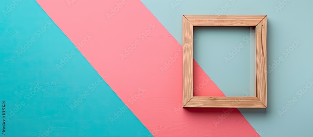 Poster wooden frame for painting or picture on pastel background with clipping path. copy space image. plac