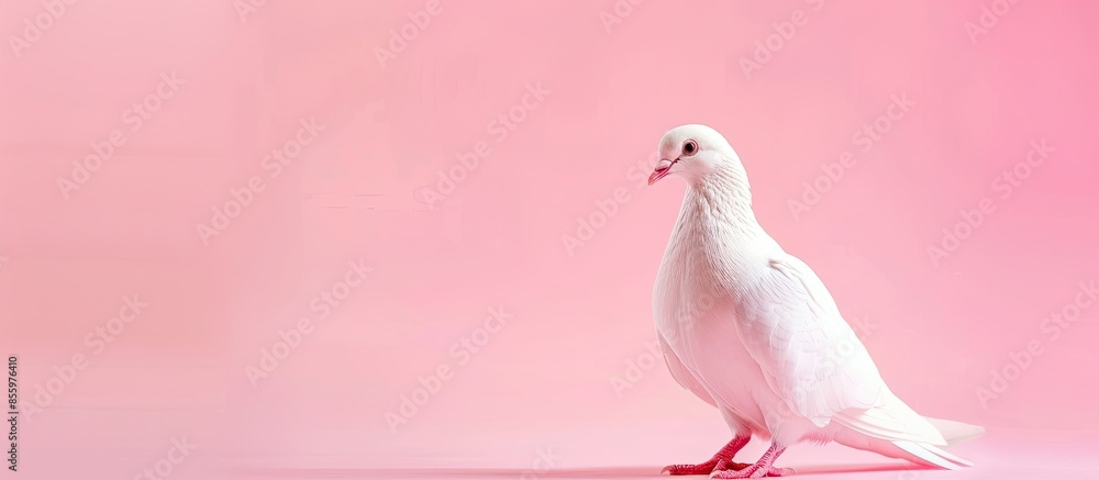 Poster white dove isolated on a pastel background isolated. copy space image. place for adding text and des