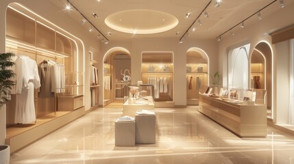 A large store with a lot of white clothing on display