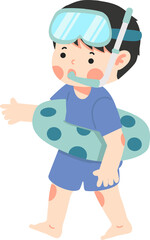 Kid boy snorkeling  with swim ring