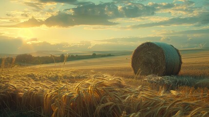 Wheat field hay bale