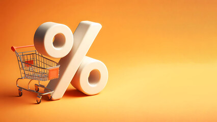 3d illustration isolated Shopping cart with discount percentage sign. Black Friday Special. Generative ai