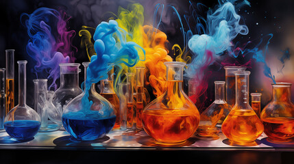 Vivid Chemistry Experiment with Colorful Reactions