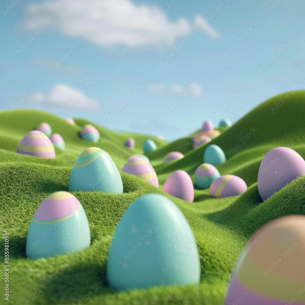 Poster the soft pastel color easter eggs with painted isolate are rendered in 3d on a white background