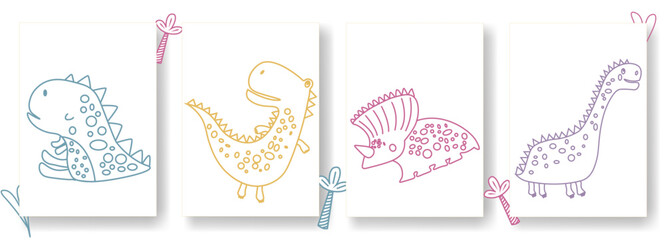 Bundling with several types of neon dinosaurs. Cute dinosaurs with a Dinosaur Day Theme. It can be used for paper design, gift wrapping, textiles, etc.